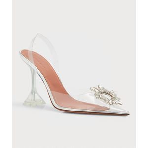 New in Box Amina Muaddi Begum Glass Slingback Pumps Clear
